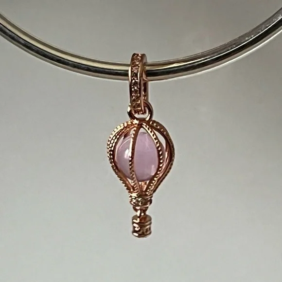 Rose Gold Plated Sterling Silver Sparkling Pink Hot Air Balloon Charm - Picture 1 of 5